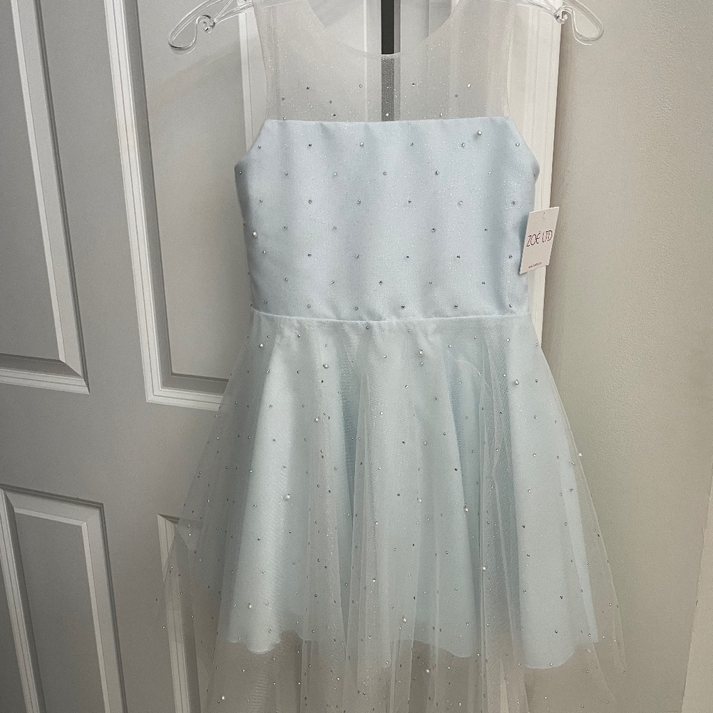 Zoe Ltd-pale blue slvls-sequins- pearl detail-tulle fabric-dress-sz 10 girls-NWT